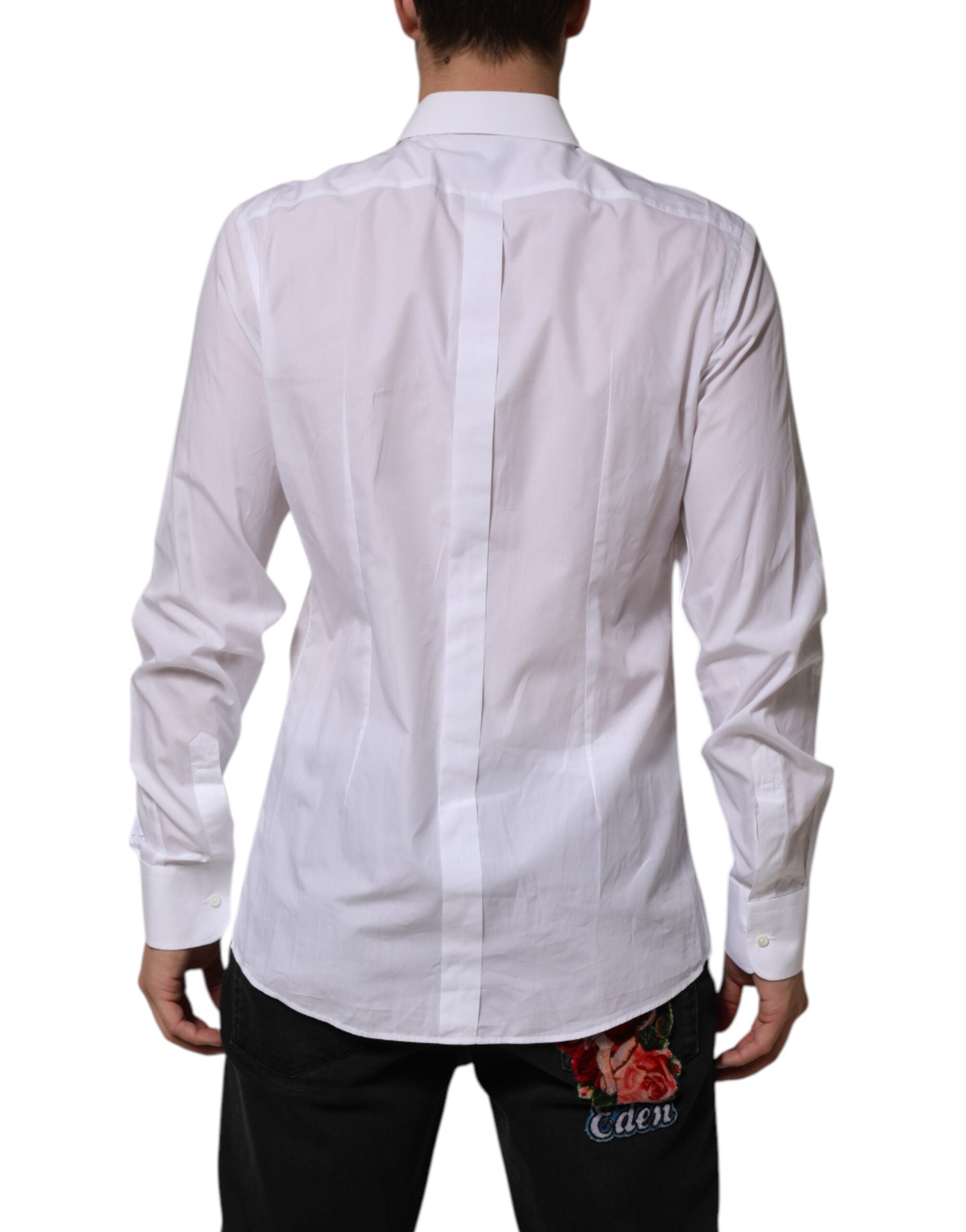 Dolce & Gabbana White Bib Cotton Poplin GOLD Men's Shirt